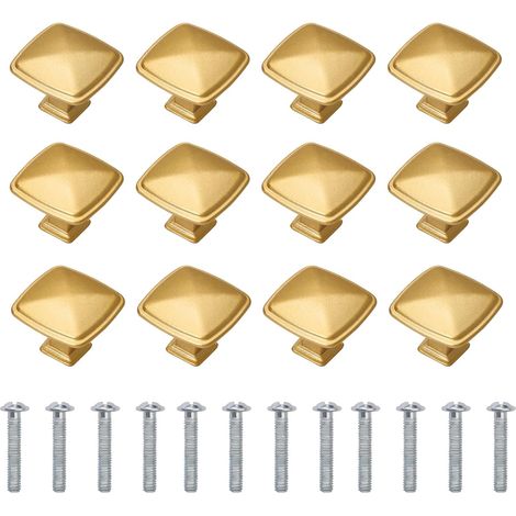 Set Mit 12 Möbelknöpfen Aus Gebürsteter Aluminiumlegierung, Schrankknöpfen, Goldenen Kommodenschubladenknöpfen, Für Schränke, Kommoden, Badezimmer Und Küche, Quadratische Form