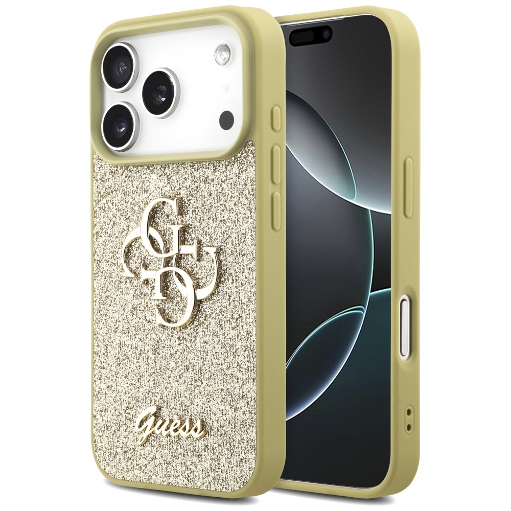 Guess Fixed Glitter Big 4g Hülle Für Iphone 17 Pro Gold
