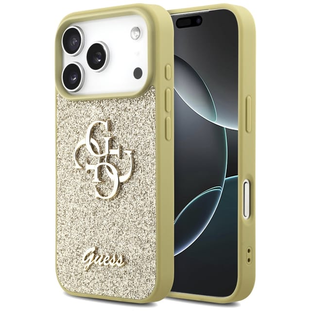 Guess Fixed Glitter Big 4g Hülle Für Iphone 17 Pro Gold