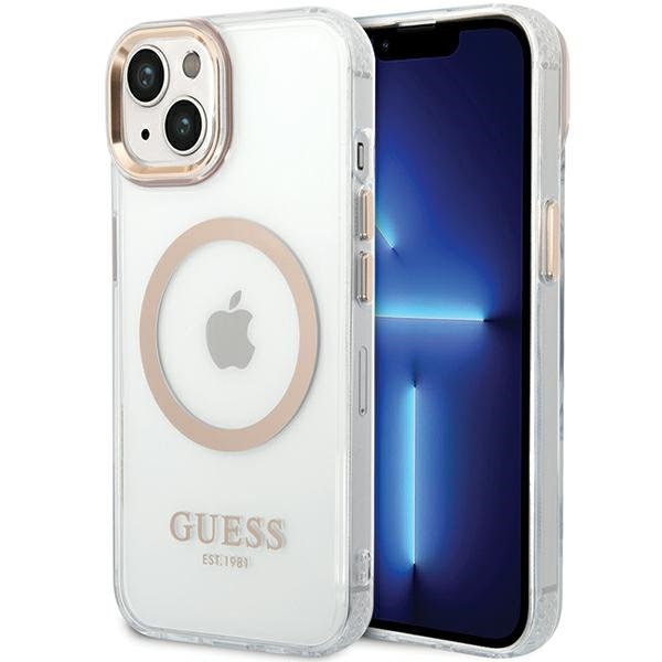 Guess Guhmp15mhtrmd Iphone 15 Plus/14 Plus 6,7" Gold/gold Hartschalenetui Mit Metallrahmen Und Magsafe-anschluss