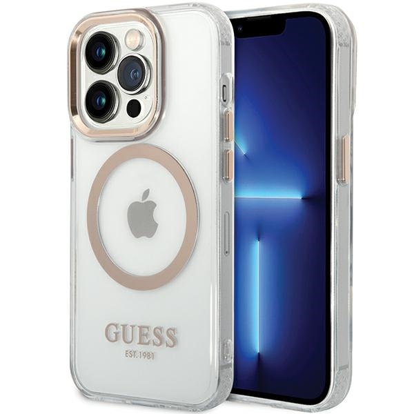 Guess Guhmp15lhtrmd Iphone 15 Pro 6,1" Gold/gold Hartschalenetui Mit Metallrahmen Und Magsafe-anschluss