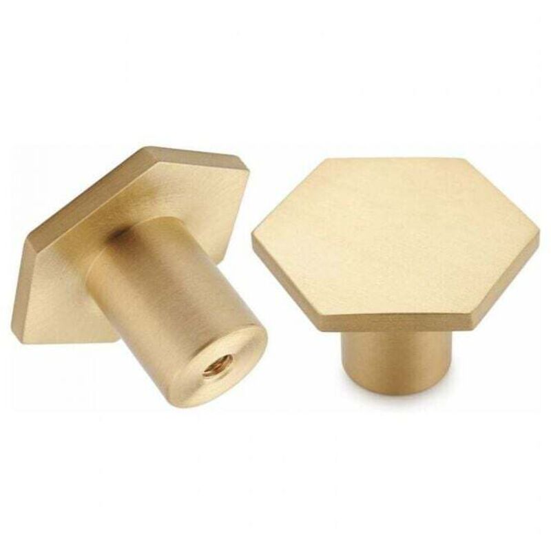 10 Stück, Möbelknöpfe Aus Gebürstetem Messing, Goldfarbene Kommodenschubladenknöpfe, Für Kleiderschränke, Ankleidezimmer, Schlafzimmer, Badezimmer Und Küche (sechseckig)