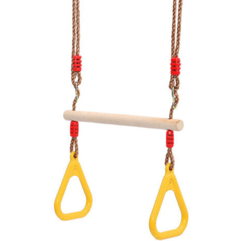 Holztrapezschaukel Mit Turnringen, Kinderspielgerät Mit Rutsche, Für Drinnen Und Draußen (gelb)