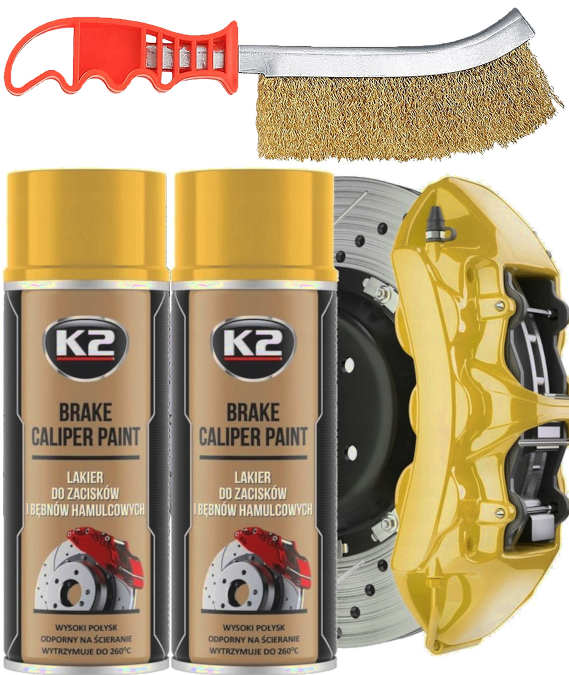 2 X K2 Bremssattellack 400 Ml Gold + Pinsel