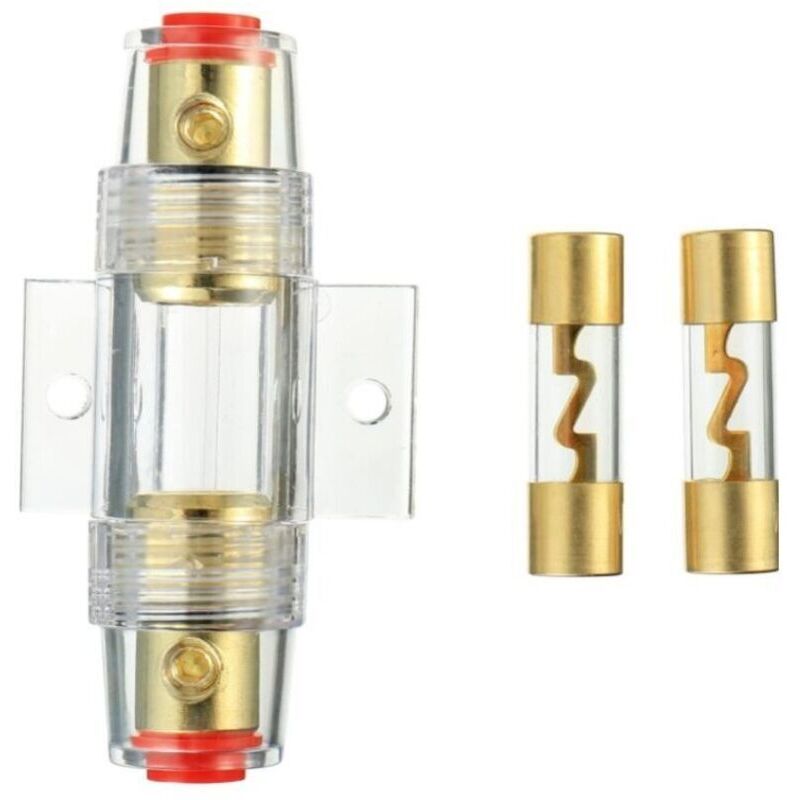 Agu Inline-sicherungshalter Mit Goldbeschichtung Und 2 Agu Goldglas-sicherungen 60a Für Den Sicherheitsschutz Von Kfz-audio-stromversorgungen (60a)