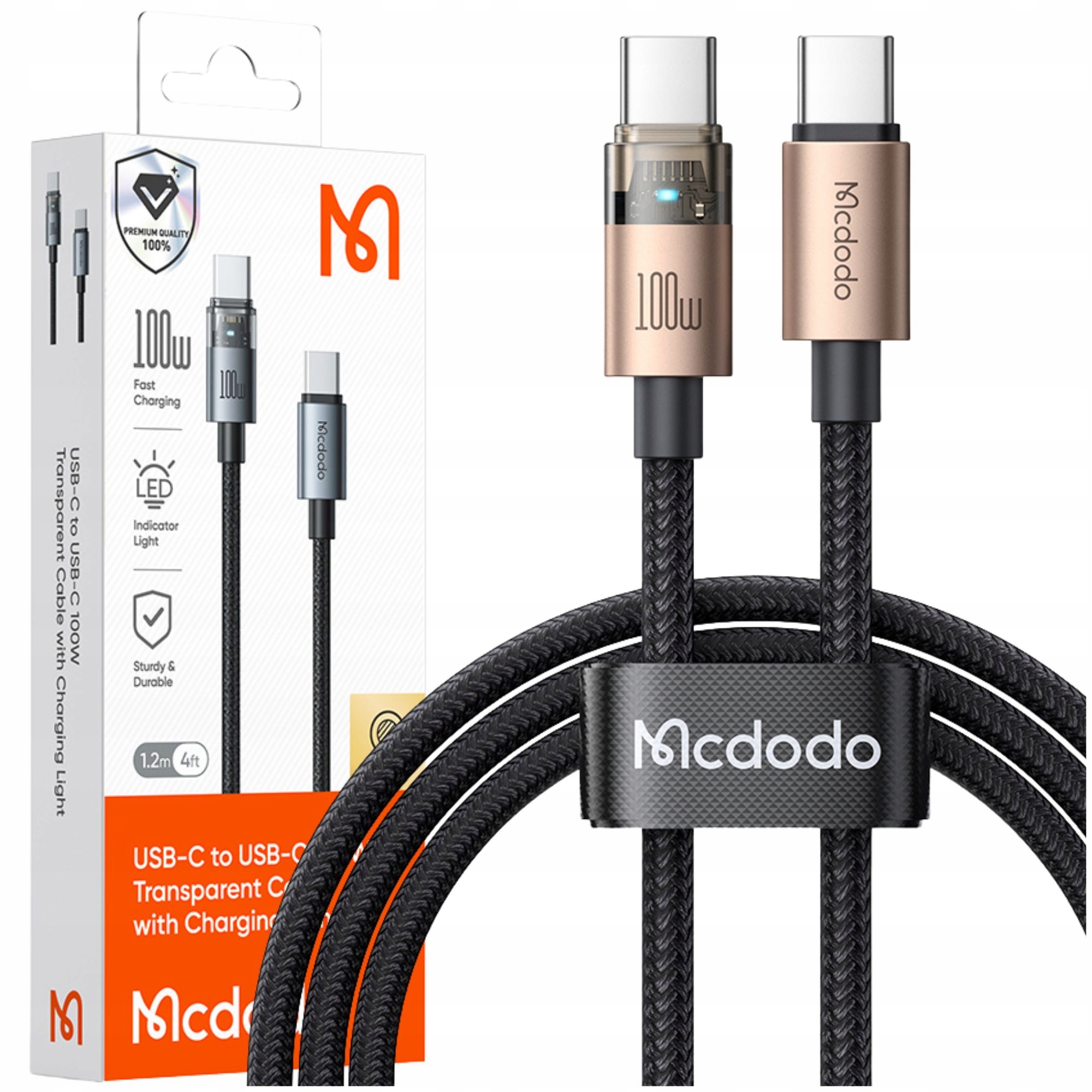 Mcdodo Usb-c-schnellladekabel, Usb Typ C, 5 A, 100 W, 1 M, Led, Gold
