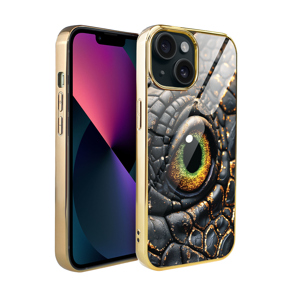 Iphone 13 Ibizu Elite Glashülle, Glasrückseite, Bernstein-drache, Gold