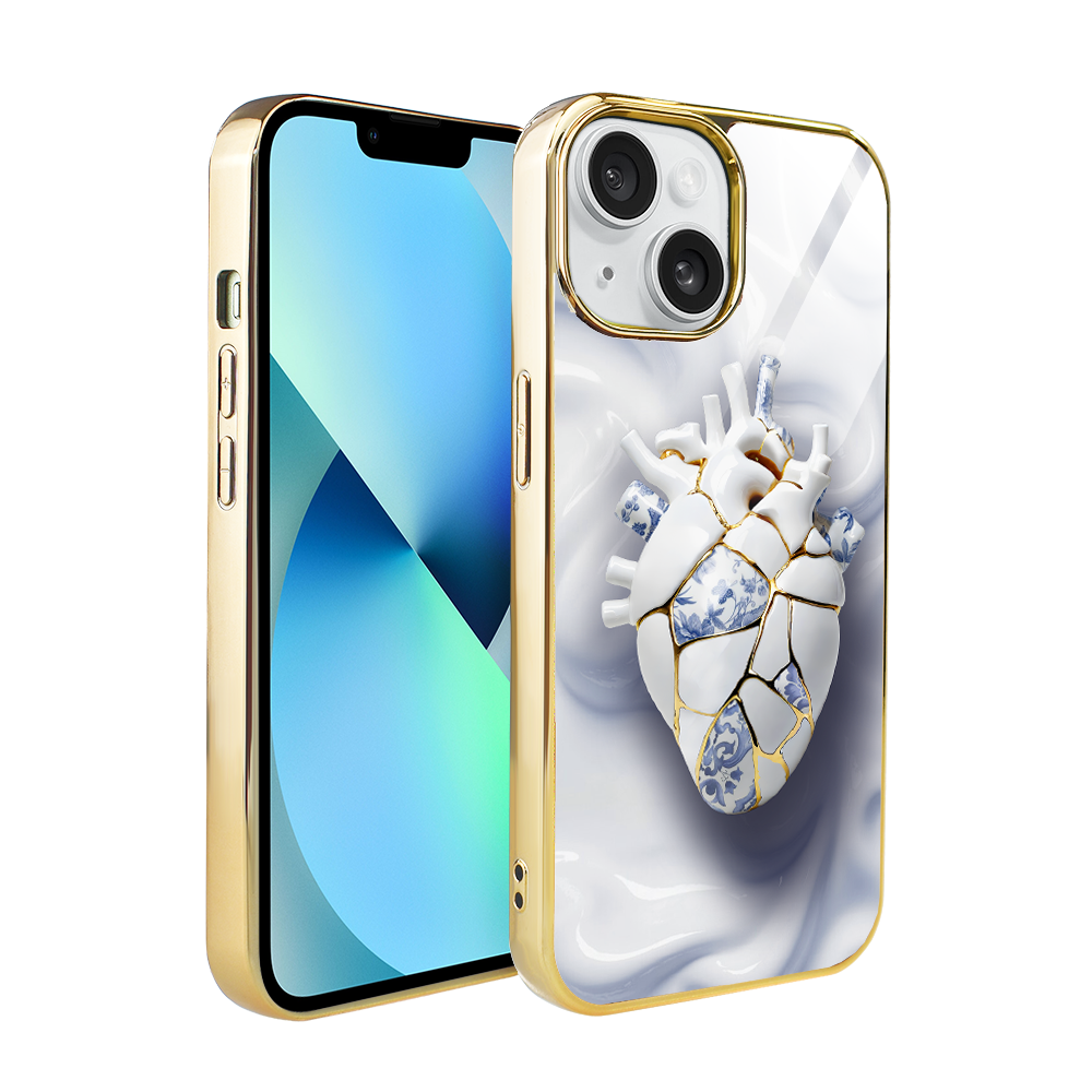 Iphone 13 Ibizu Elite Glashülle, Glasrückseite, Kintsugi-kunst, Porzellanherz, Gold