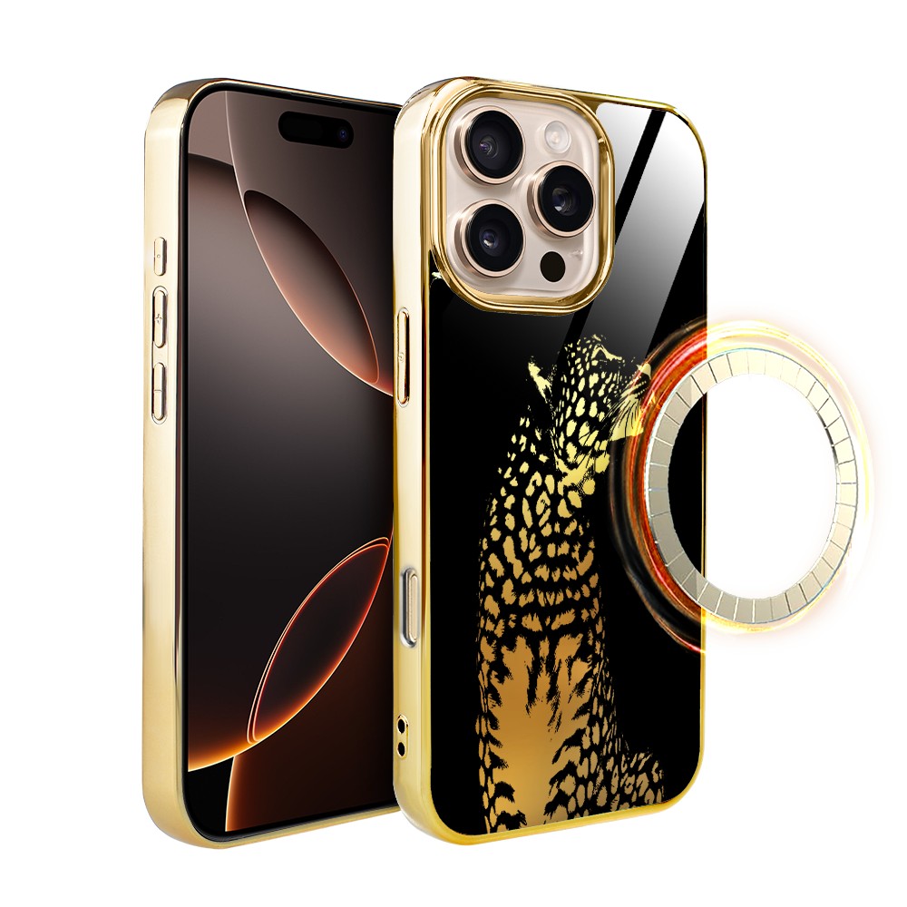 Iphone 16 Pro Ibizu Elite Glashülle Mit Magsafe, Glasrückseite, Golden Midnight, Leopard, Gold