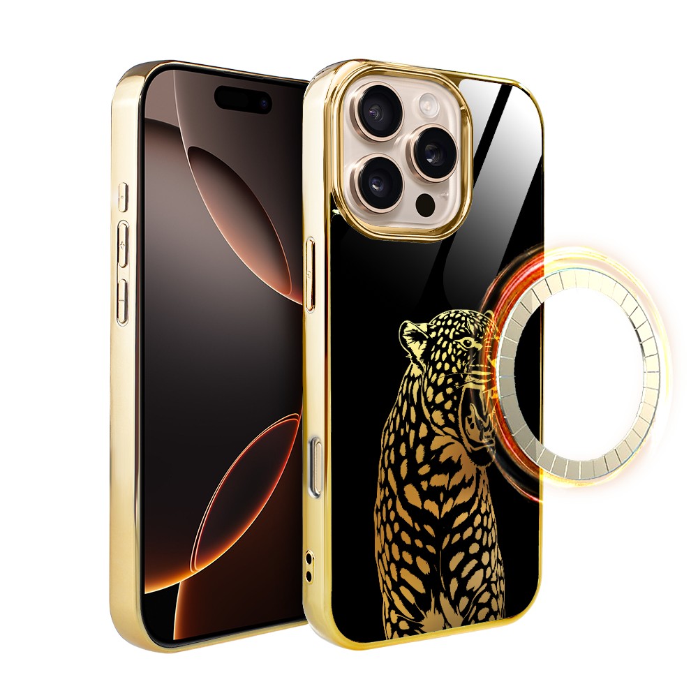Iphone 16 Pro Ibizu Elite Glashülle Mit Magsafe, Glasrückseite, Golden Midnight, Roaring Jaguar, Gold