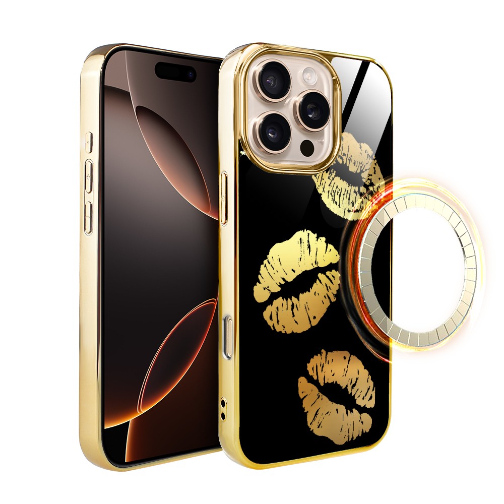 Iphone 16 Pro Ibizu Elite Glashülle Mit Magsafe, Glasrückseite, Golden Midnight, Lips, Gold