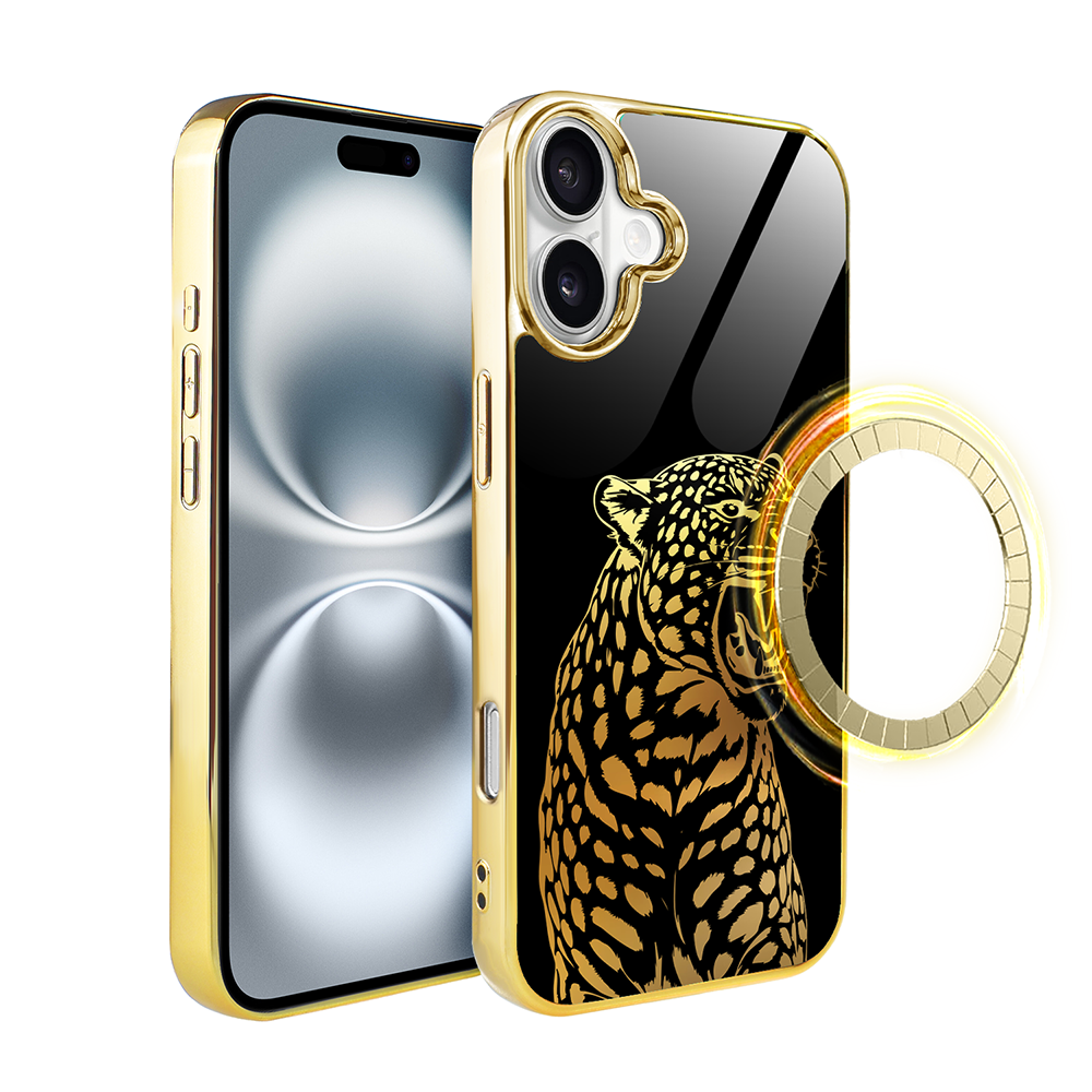 Iphone 16 Plus Ibizu Elite Glashülle Mit Magsafe, Glasrückseite, Golden Midnight, Roaring Jaguar, Gold