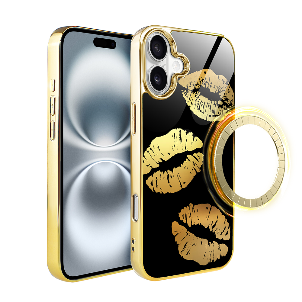 Iphone 16 Ibizu Elite Glashülle Mit Magsafe, Glasrückseite, Golden Midnight, Lips, Gold