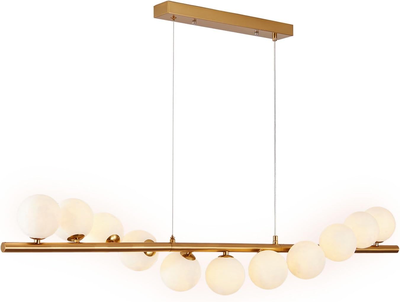 Oruga – 120 Cm Hohe Hängelampe Über Dem Esstisch, Für Das Esszimmer, Goldfarbene, Milchige Kugel