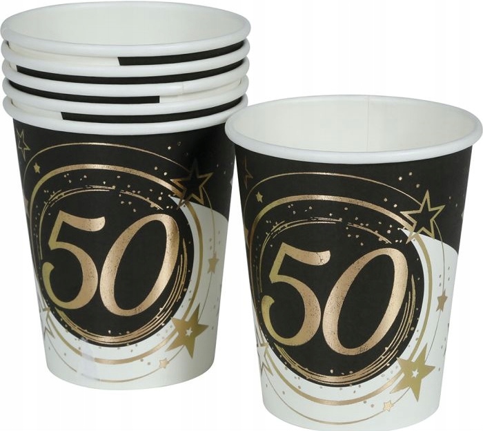 Pappbecher Zum 50. Geburtstag, Gold-schwarz-party, 240 Ml, 6 Stück