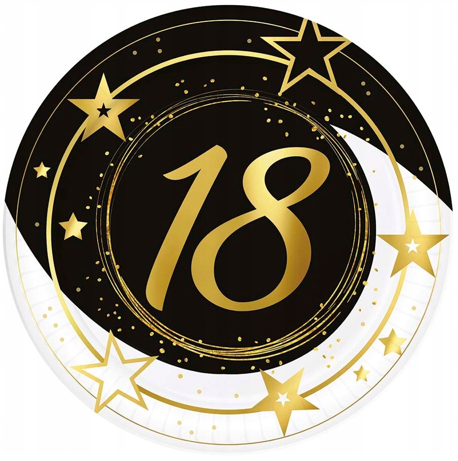 Pappteller Zum 18. Geburtstag, Gold/schwarz, Party, 23 Cm, 6 Stück.