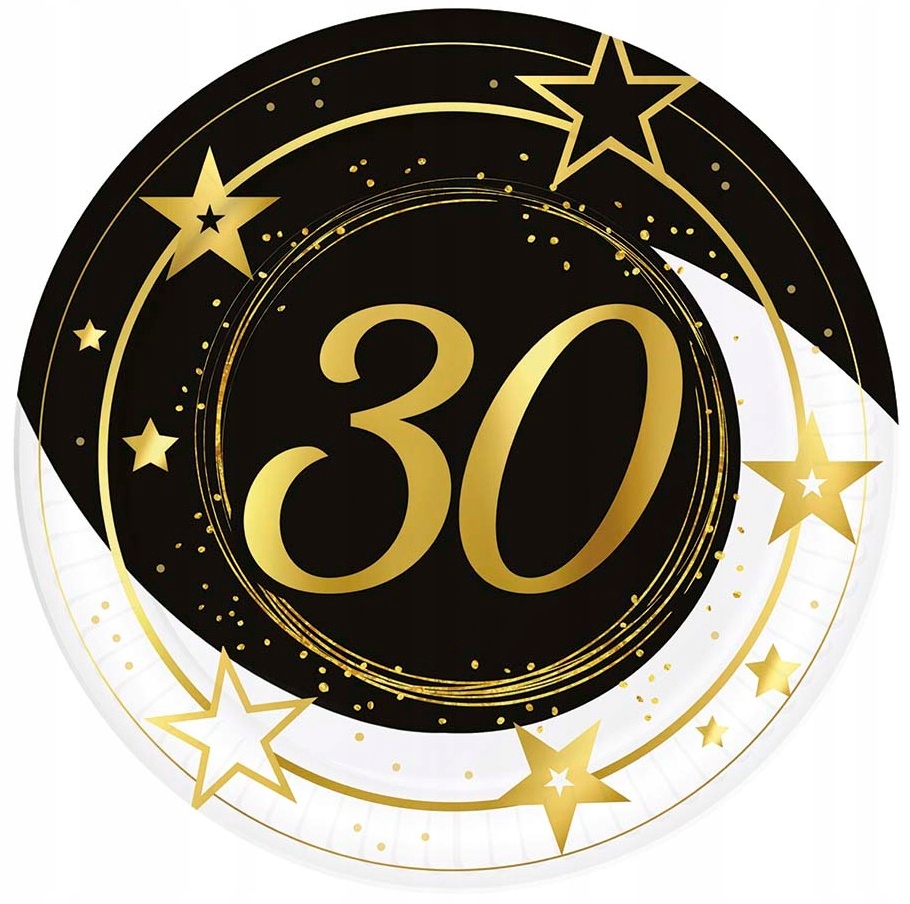 Pappteller Zum 30. Geburtstag, Gold/schwarz, Party, 23 Cm, 6 Stück.