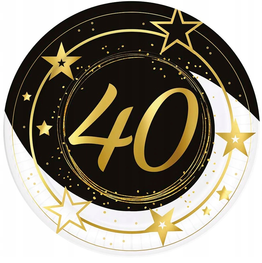 Pappteller Zum 40. Geburtstag, Gold/schwarz, 23 Cm, 6 Stück.