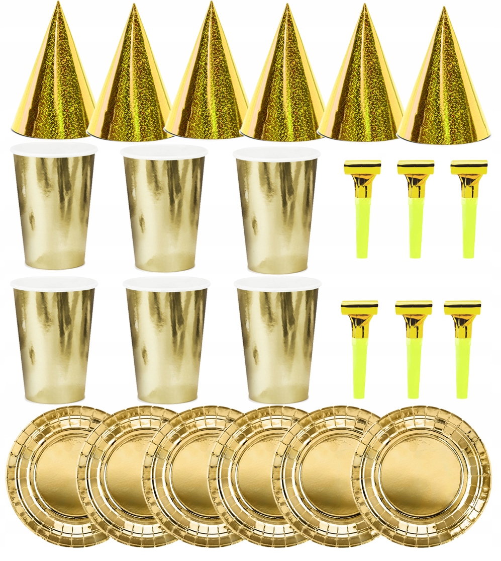 Set: Tassen, Teller, Hüte, Gold