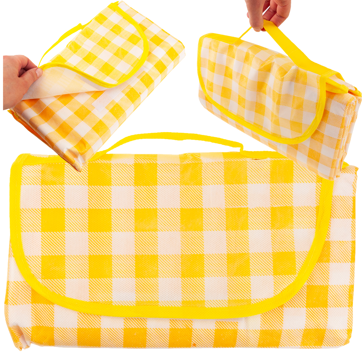 Tg71411-1 Große Picknickdecke, Reise, Strand, Wasserdicht, Picknickmatte, Gelb Kariert