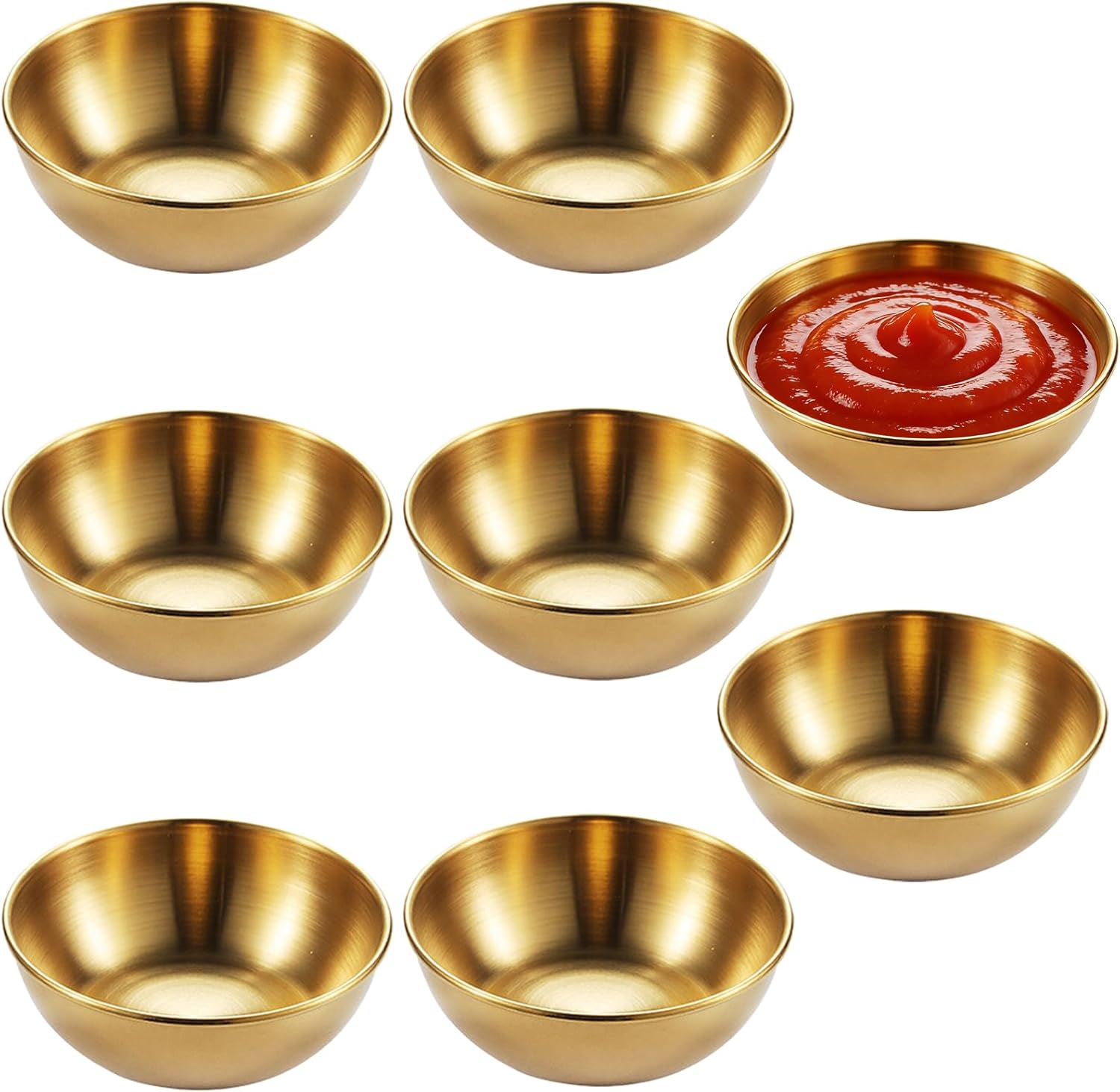 Pack Of 8 Round Dip Bowls, Golden Stainless Steel Bowl 8 Cm Diameter, Round And Heat-resistant Snack Bowl For Ketchup, Soy Sauce, Vinegar, Salad Sauce And Other Dip Sauces