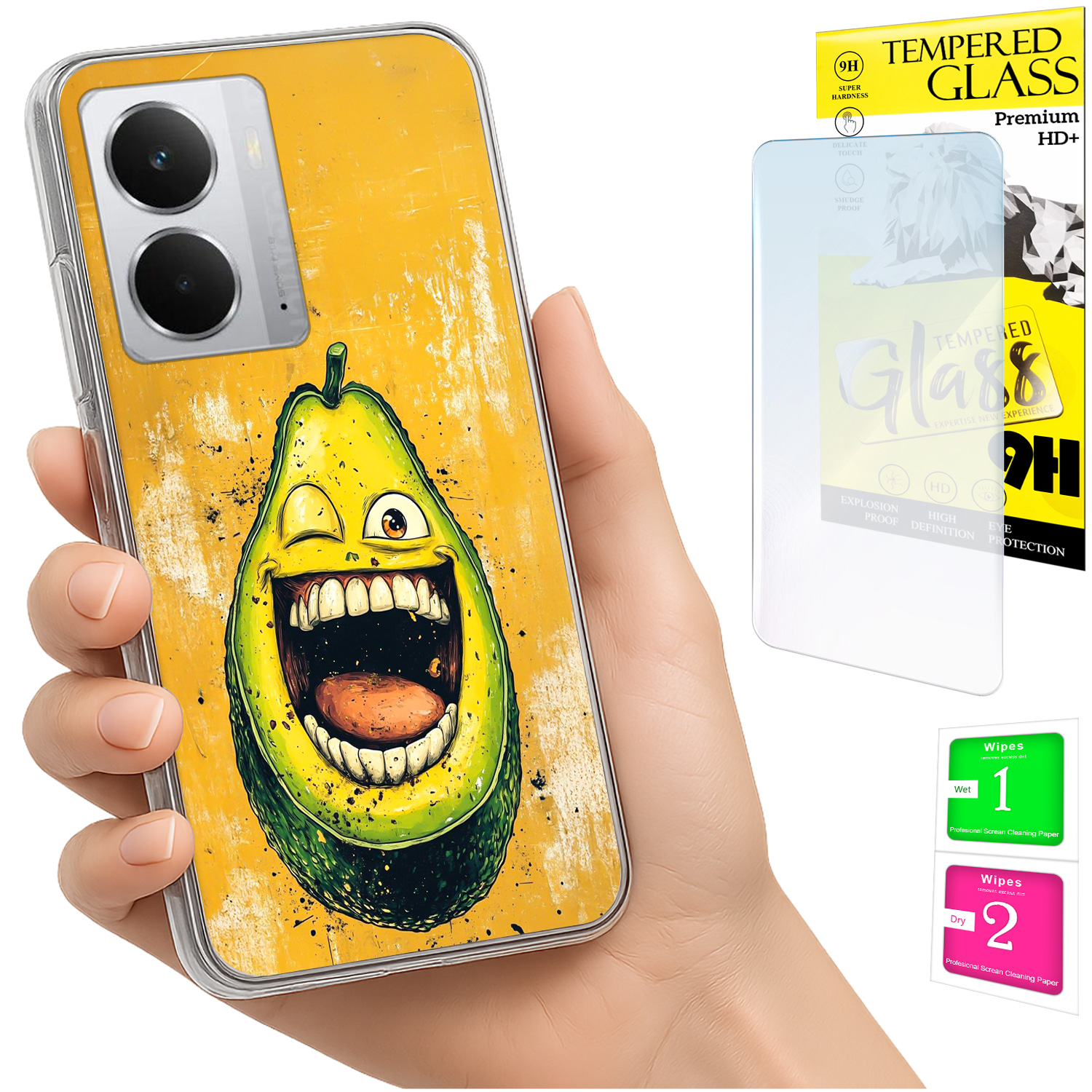 Schutzhülle Für Realme 14 5g / 14t 5g: Foto-rückseite In Avocado-optik + 9h-glas