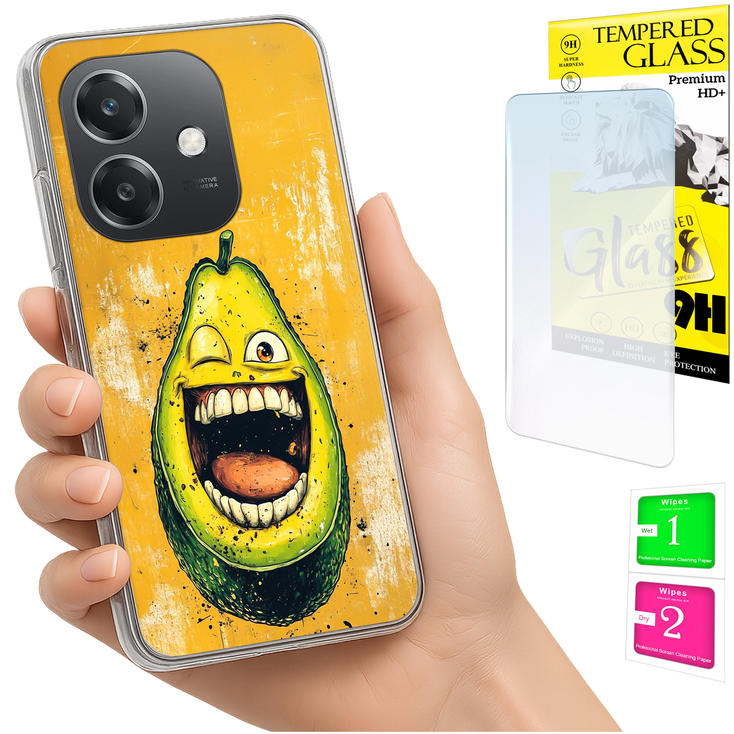 Schutzhülle Für Oppo A40 / A40m / A60 5g, Foto-rückseite, Avocado + Glas