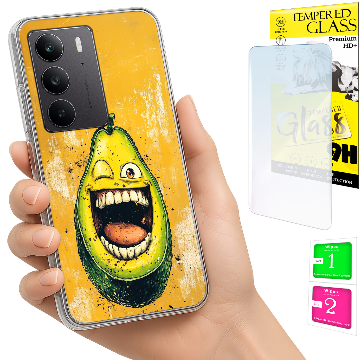 Schutzhülle Für Realme C75 / 14x 5g, Foto-rückseite, Avocado-optik + 9h-glas