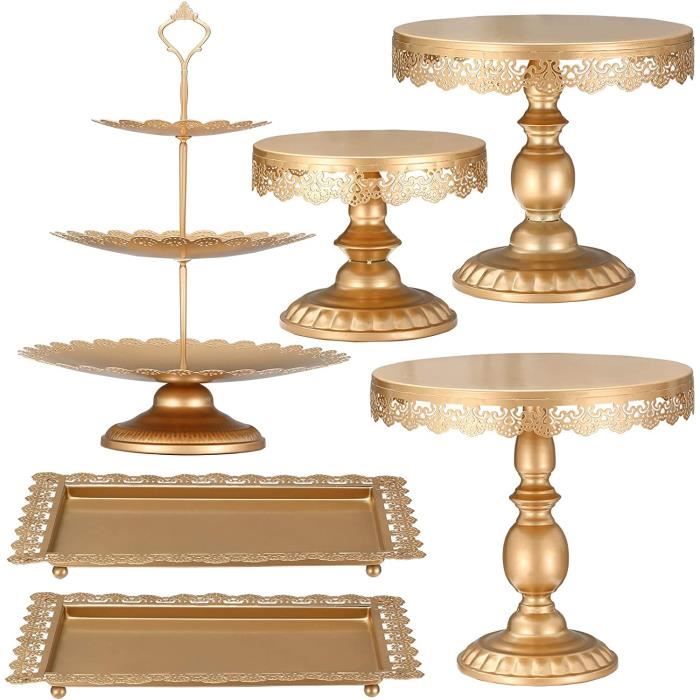 Runder Kristall-kuchenständer, Dessert-präsentationsständer, Partydration, Hochzeitstortenständer, Klassisches Design (6-teiliges Set, Gold).