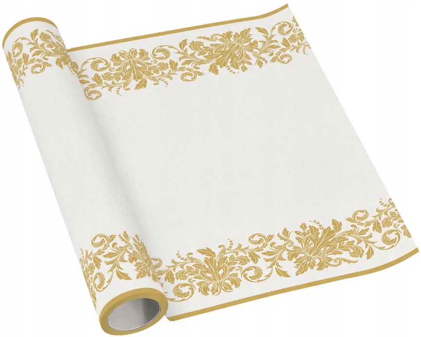Tischläufer Aus Airlaid-material, Weißgoldene Ornamente, Kommunion, Taufe, 40 X 500 Cm