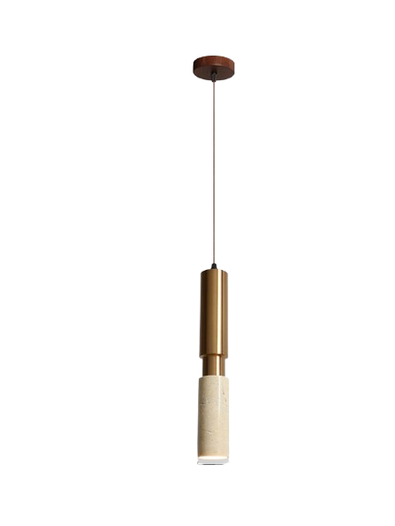 Travertino – Pendelleuchte Aus Stein, Travertin, Gold, H 35 Cm, 5 W Led