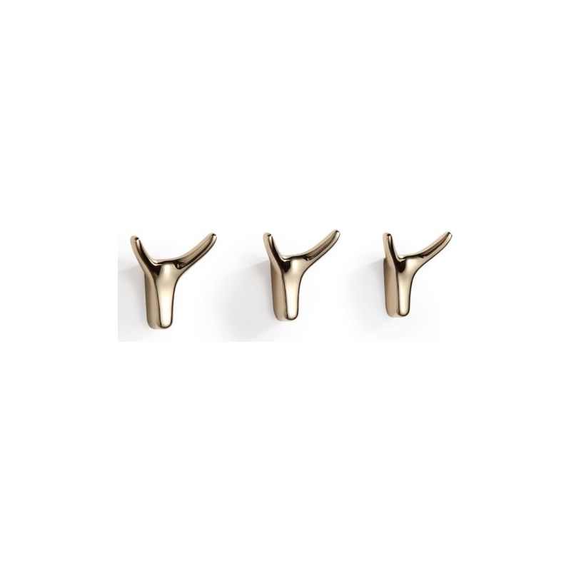 Set Mit 3 Goldenen, Hornförmigen Klebehaken Für Die Wand Im Badezimmer