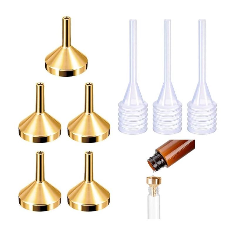 Set Aus 5 Kleinen Metalltrichtern Mit 3 Minipipetten Zum Abfüllen Und Dosieren Von Flüssigkeiten Für Kleine Parfümproben Und Kosmetikemulsionen
