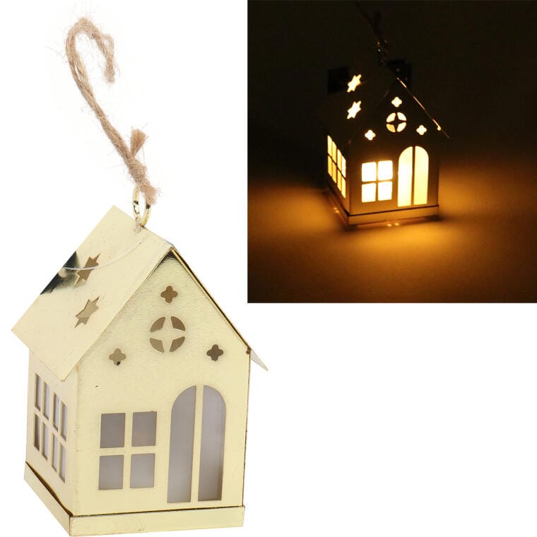 Goldenes, Batteriebetriebenes Led-haus Als Hängedekoration