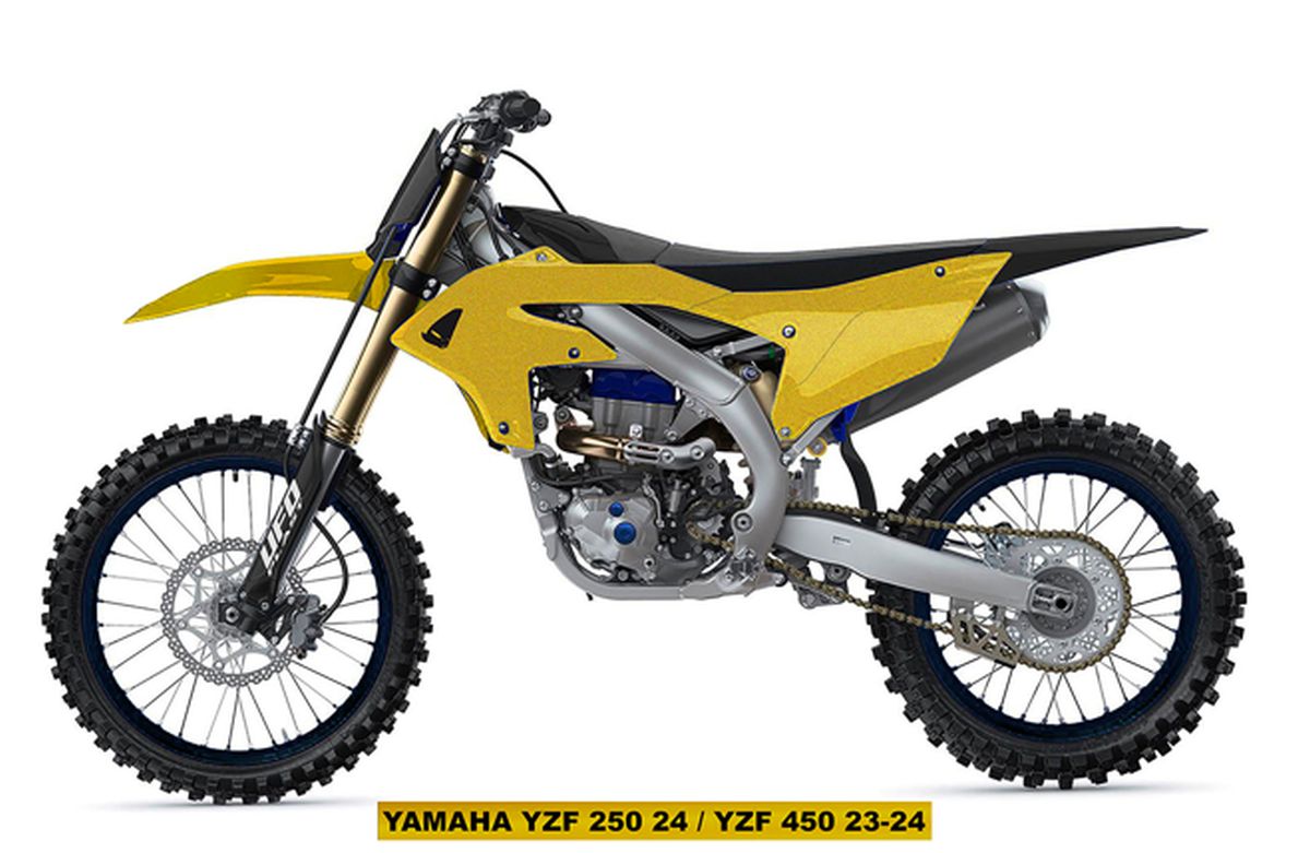Ufo-kunststoffset (komplettset) Mit Teleskopabdeckungen (stoßdämpfern) Für Yamaha Yzf 250 '24-'25, Yzf 450 '23-'25, Farbe Gold