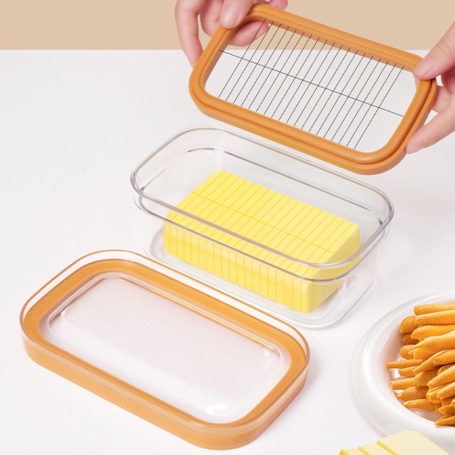 Transparente Butterdose Aus Kunststoff, Designer-butterdose, 280 G, Geschlossene Butterdose Für Den Kühlschrank, Butterdose Mit Deckel, Leicht Zu Reinigen, Spülmaschinenfest (orange)