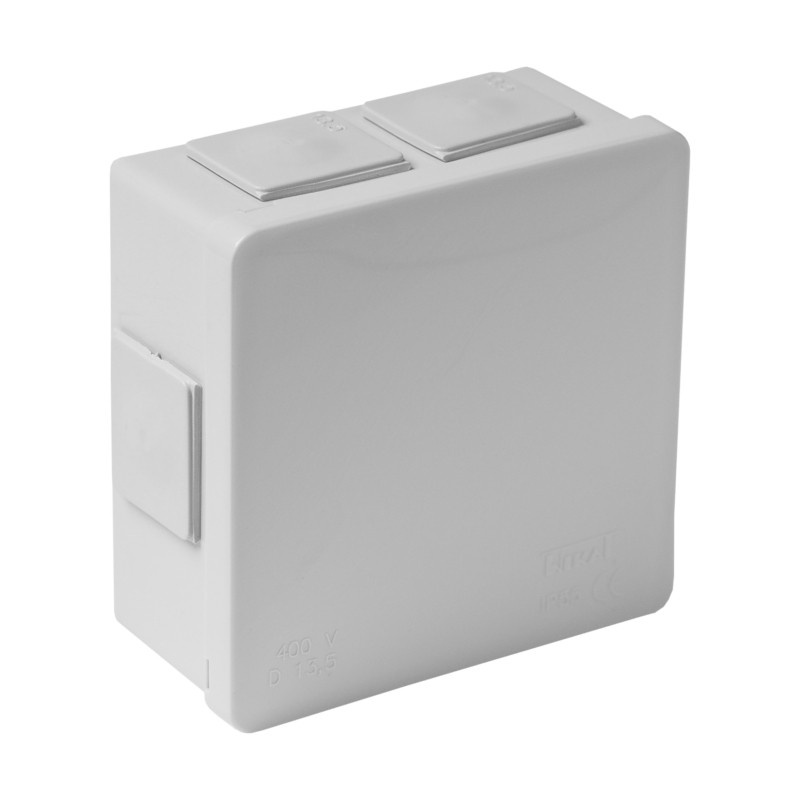 002-03 Ein/aus-box, Grau, Ohne Klemmen, Mit Gewindelosen Verschraubungen, 6-fach Einlass, Abmessungen/außenmaße 86x86x40 Mm, Schutzart Ip55, Viplast 7793