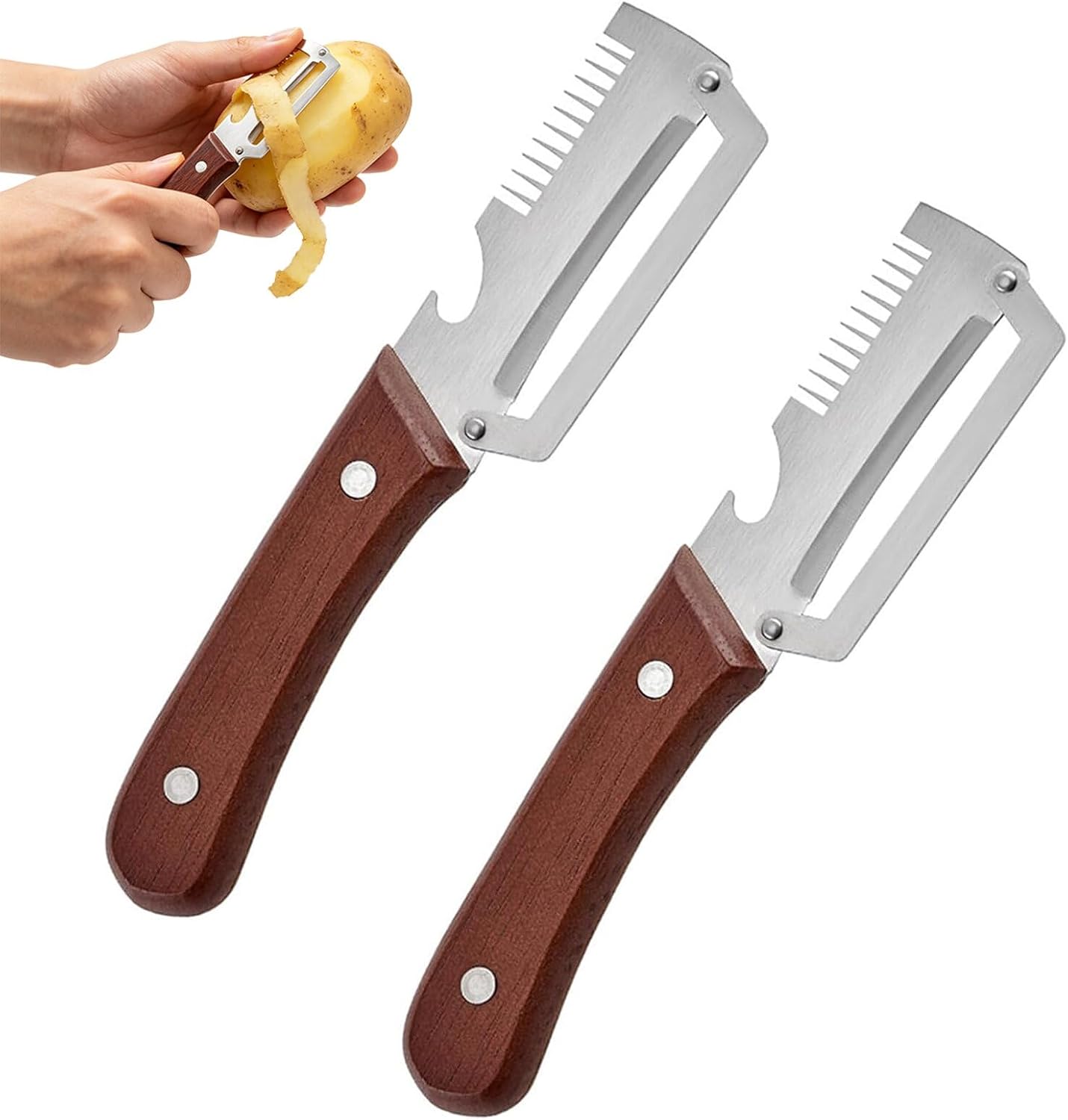 2 Pieces Multifunctional Vegetable Peeler, 3 In 1 Vegetable Peeler For Kitchen, Fruit Peeler, Stainless Steel Blade And Bottle Opener, Peeler For Fruit, Vegetables & Meat