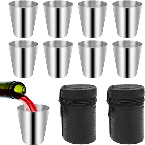 8-teiliges Set Edelstahl-schnapsgläser, Tragbare Metallbecher Für Spirituosen, Edelstahl-flachmannbecher Mit Ledertasche Für Outdoor-camping