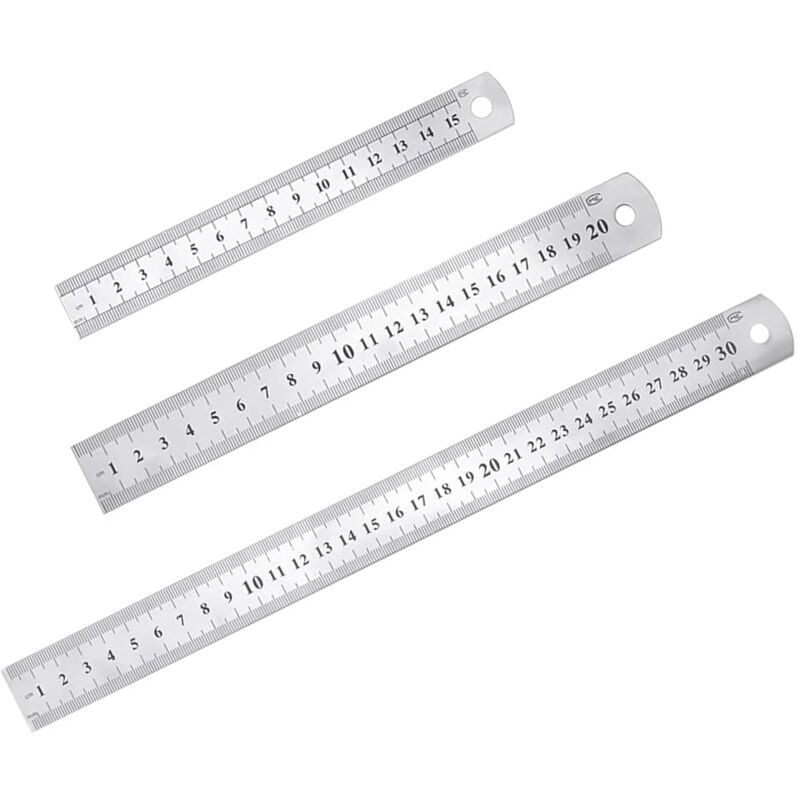 3-teiliges Edelstahl-lineal-set, Präzisions-metall-geradlinial-set 15 Cm (6''), 20 Cm (8''), 30 Cm (12''), Silbernes Edelstahl-lineal