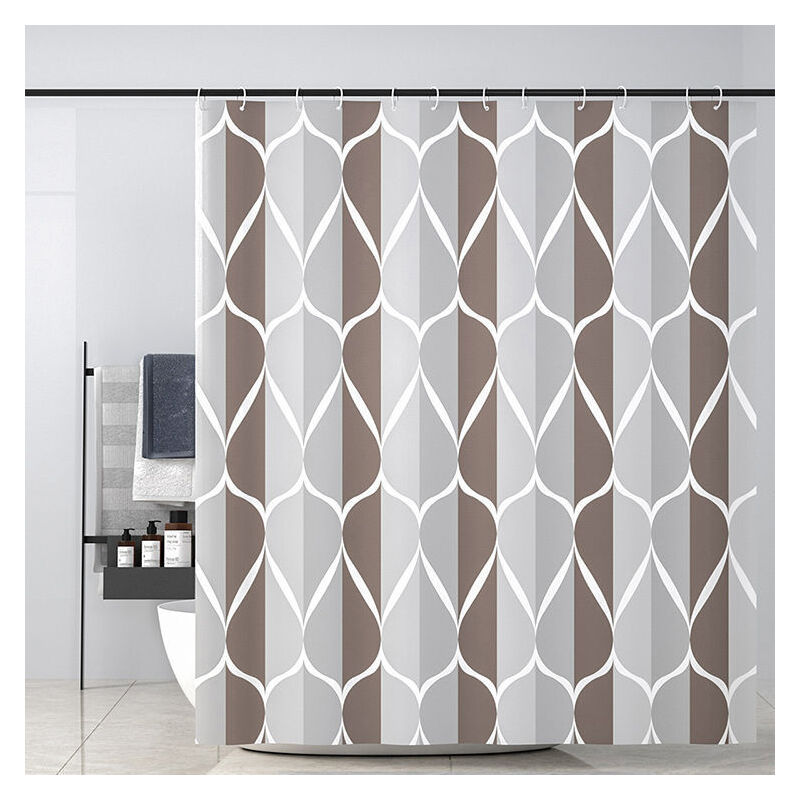Duschvorhang, Waschbar, Wasserdichter Stoff-duschvorhang, Maschinenwaschbar, Polyester Mit 12 Ringen + Einer Magnetschnur (grau, 180 X 200 Cm)