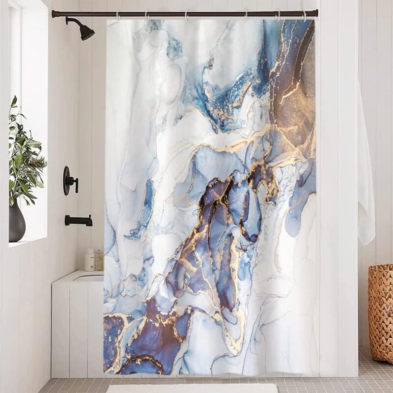 Duschvorhang „blue Marble“, Abstrakter Grauer Und Goldener Duschvorhang, Waschbarer Badvorhang, 150 L X 180 H Cm