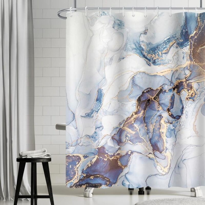 Duschvorhang „blue Marble“, Abstrakter Grauer Und Goldener Duschvorhang, Waschbarer Badvorhang, 180 Cm Breit X 180 Cm Hoch