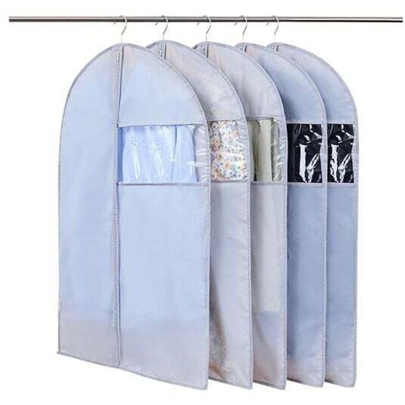 5 Stück Hängekleidersäcke Mit Transparentem Fenster, Sichtbar, Staubdicht, Wasserdicht, Mottenfest Und Feuchtigkeitsbeständig, 60 X 100 Cm, Grau