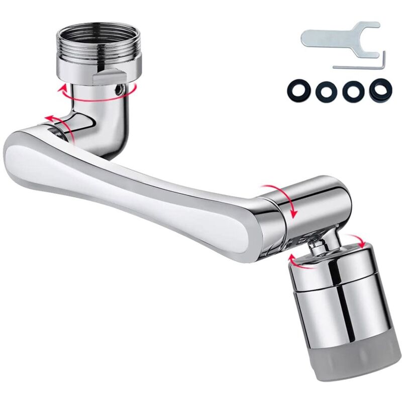 Universal-wasserhahn, 1080 Grad, Energiesparfunktion, Zwei Modi (dusche/sprudel), Chrom, Silber