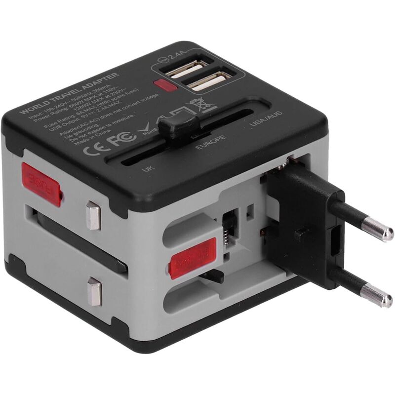 Universal-reiseadapter, Internationaler Netzadapter Mit 2 Usb-anschlüssen, 100 V Bis 240 V Steckernetzteil Für Usa, Au, Uk, Eu, Für 220 Länder (grau)