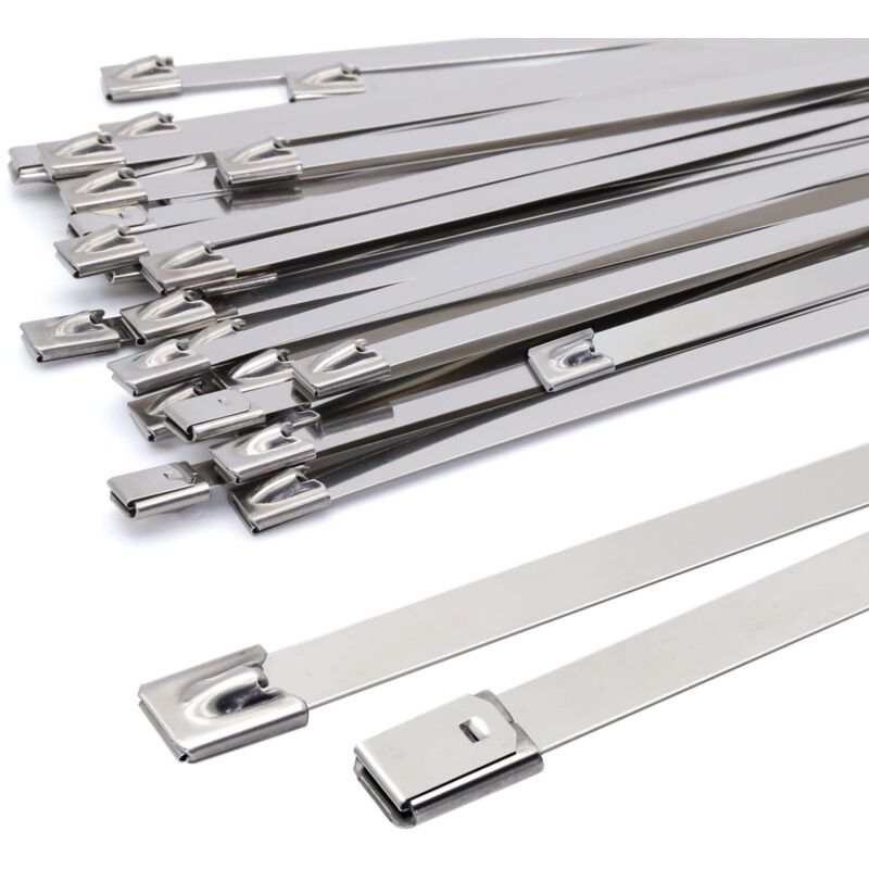 200 7,9 Mm Metallkabelbinder, Silberne Edelstahl-kabelbinder, Hochbelastbare Kabelbinder, 100er-pack