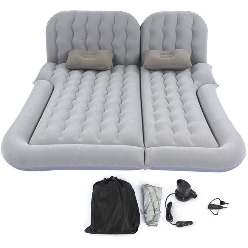 2-in-1 Multifunktionale Aufblasbare Reisematratze, Weiches, Beflocktes Pvc-ruhekissen Für Auto Und Suv, Grau