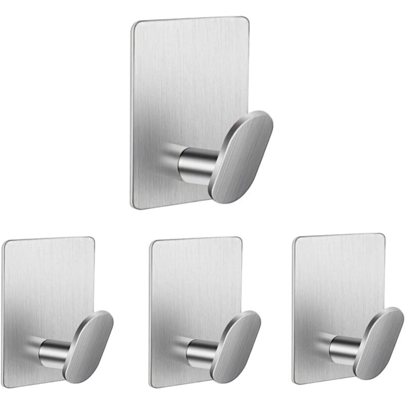 Selbstklebende Wandhaken, Küchentuchhalter Aus Edelstahl, Ohne Bohren, Metall-wandhaken Für Bad, Zum Aufhängen Von Mänteln, Bademänteln, Handtüchern Und Hüten, Silber