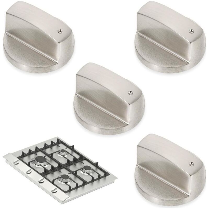 Vier Universelle, 6 Mm Große, Silberfarbene, Gebürstete Metallknöpfe Für Gaskochfelder, Backöfen Und Herde.